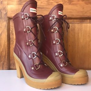 RARE HUNTER GABBY HEEL HEELED RED RAINBOOTS